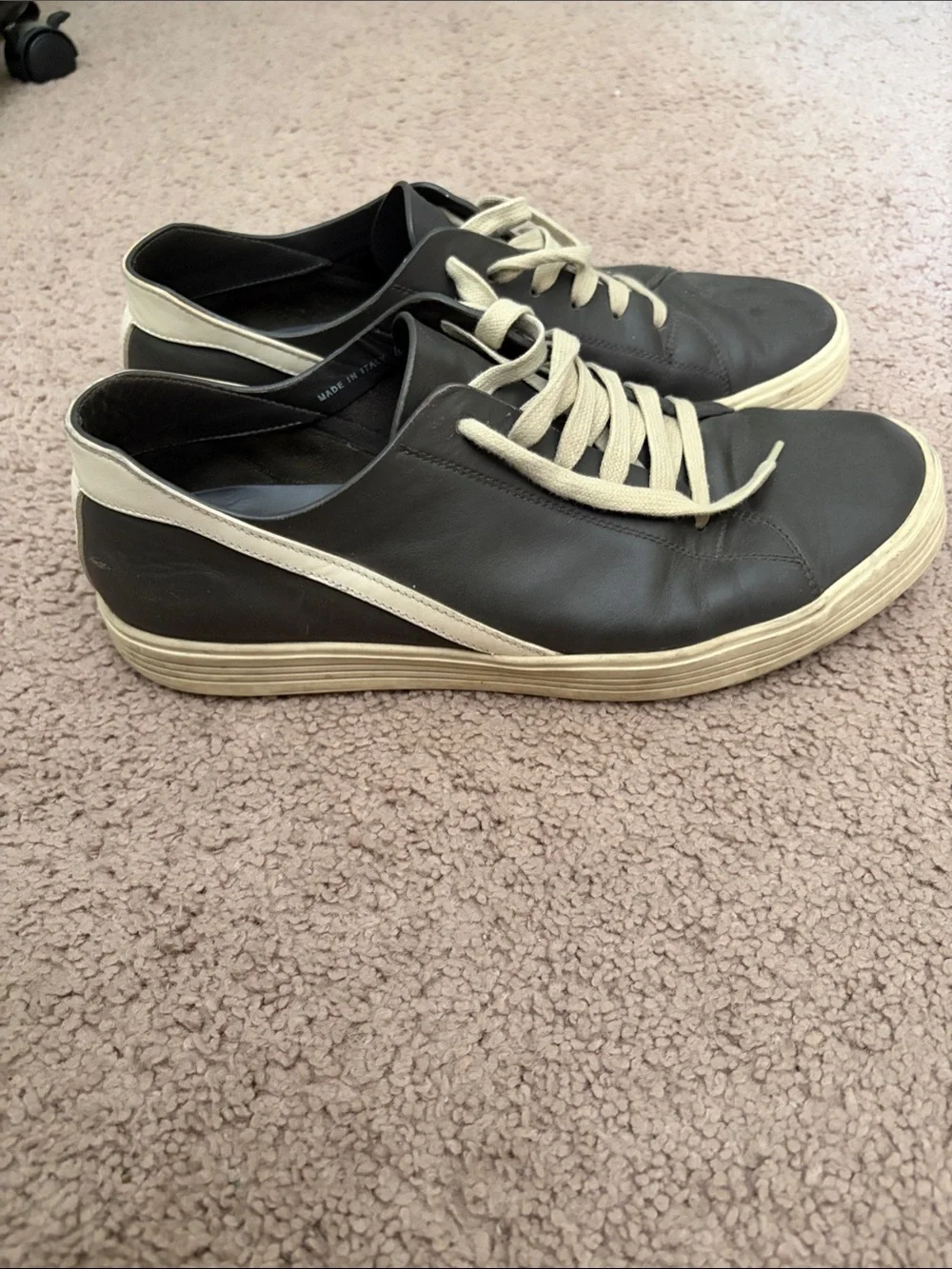 Rick Owen’s Leather Low-Top Sneakers in Graphite and Cream - Men's Casual Shoes